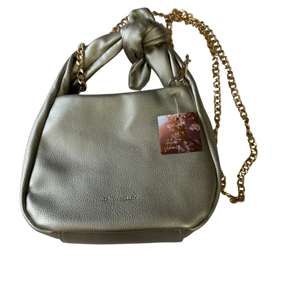Jentry Kelley Knot Top Rose Gold Cosmetic Bag W/ Gold Chain Crossbody Strap NEW